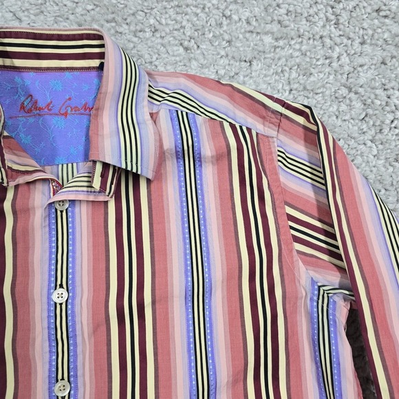 Robert Graham Shirt Mens Medium Striped Button Up Long Sleeve Flip Cuffs Office‎ - Picture 4 of 11